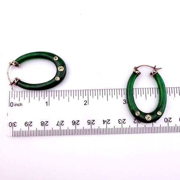 Vintage Jade and Peridot Hoop Earrings in Gold Washed Sterling Silver - Picture 7 of 10
